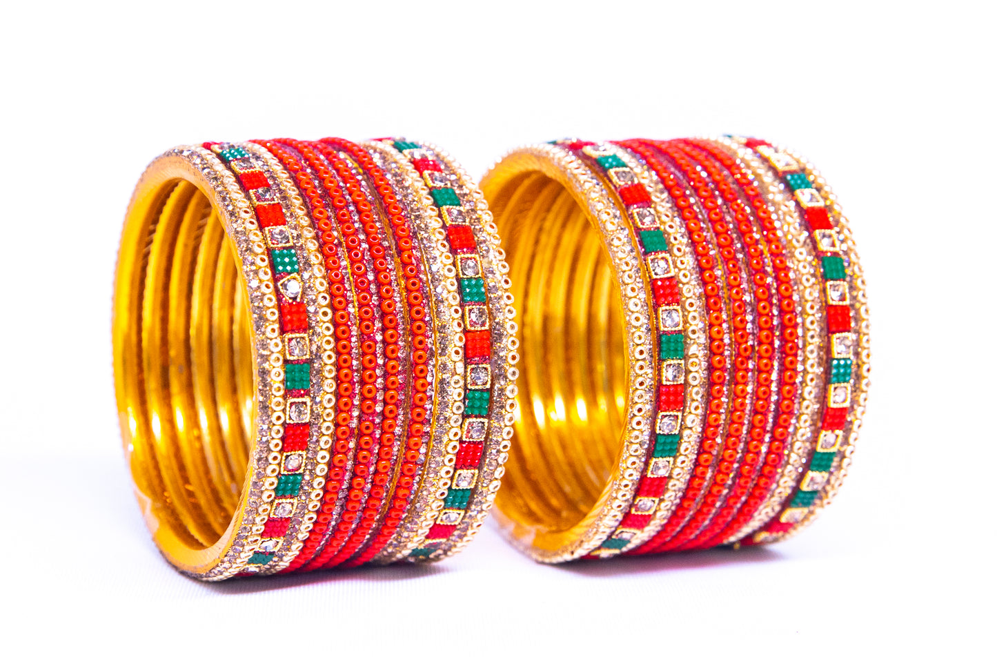 Stone Red and Green Metal Bangles set