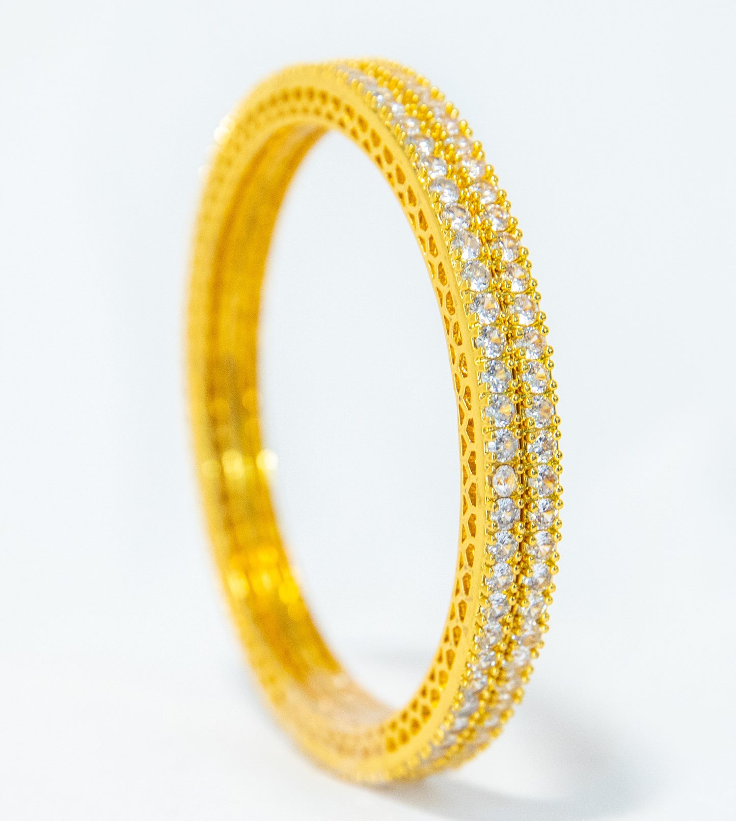 Swara Creations Gold Plated Bangles/Kadas/Brass-Metal Alloy & Diamond cutting stone-handwork/Designer bangles kadas/AD work/Set of 2 for women & girls(SKU272)