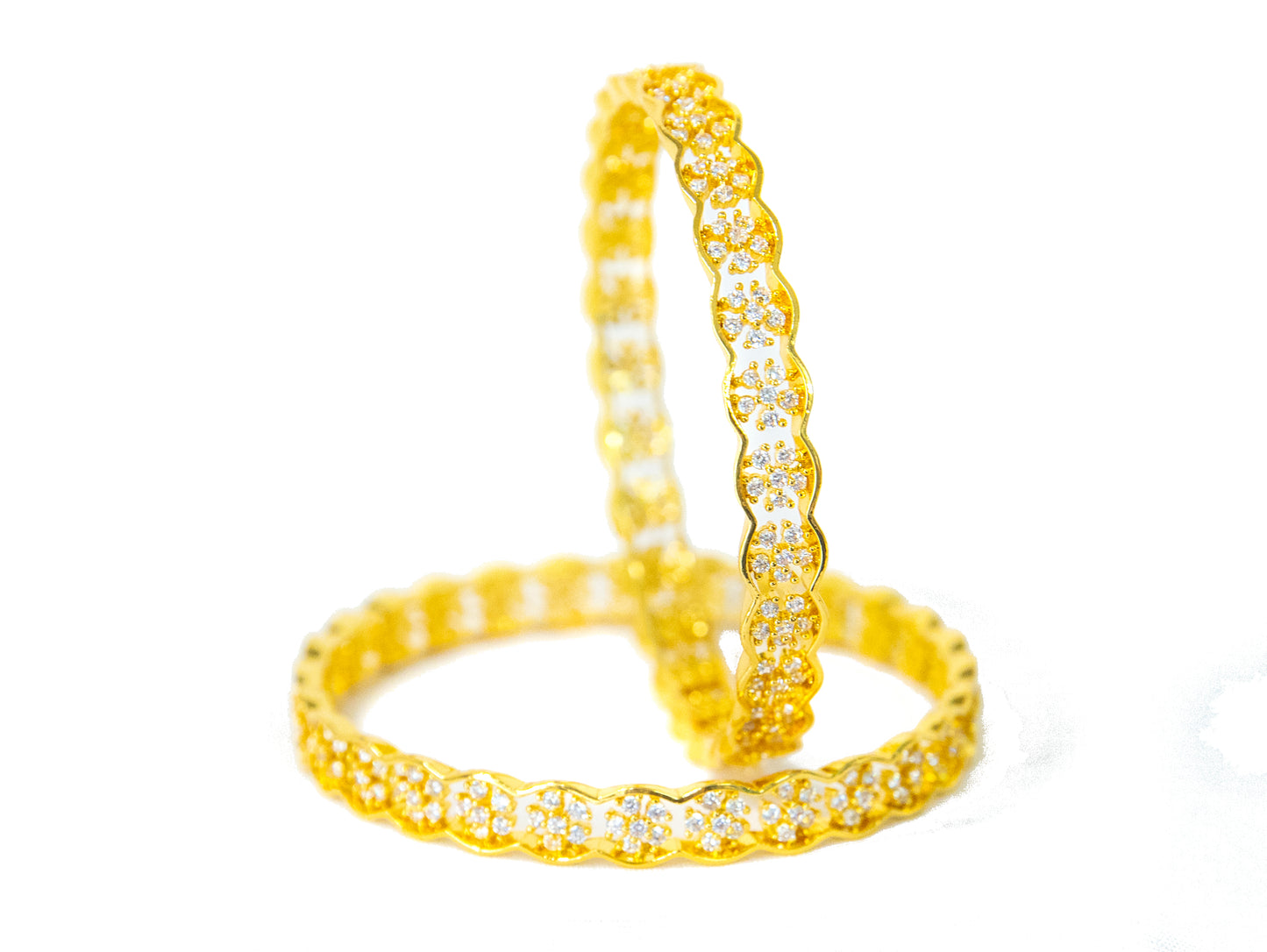 Swara Creations Gold Plated Bangles/Kadas/Brass-Metal Alloy & Diamond cutting stone-handwork/Designer bangles kadas/AD work/Set of 2 for women & girls(SKU272)