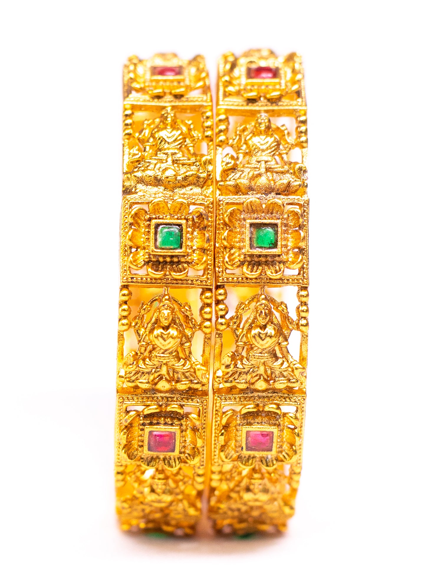 Stone Gold Plated Metal Temple Bangles Set