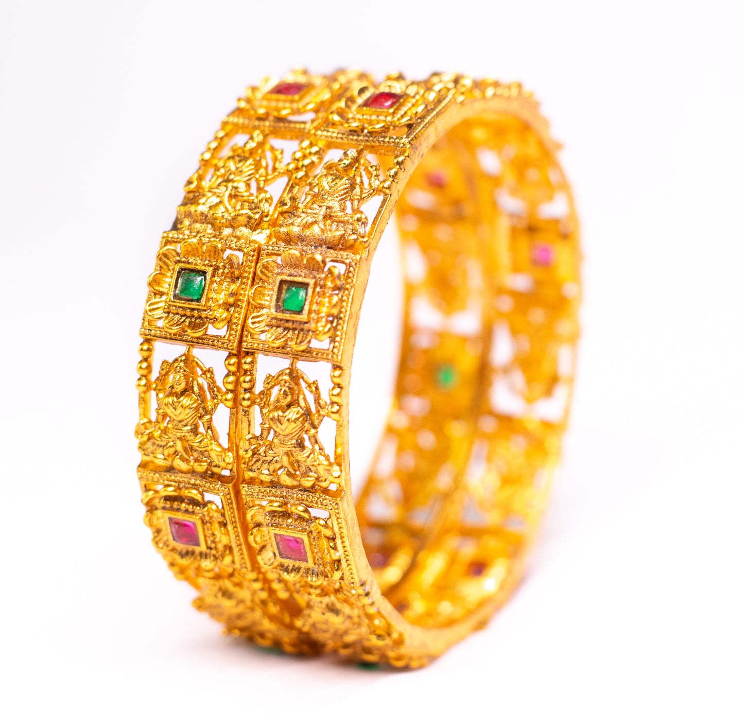 Stone Gold Plated Metal Temple Bangles Set