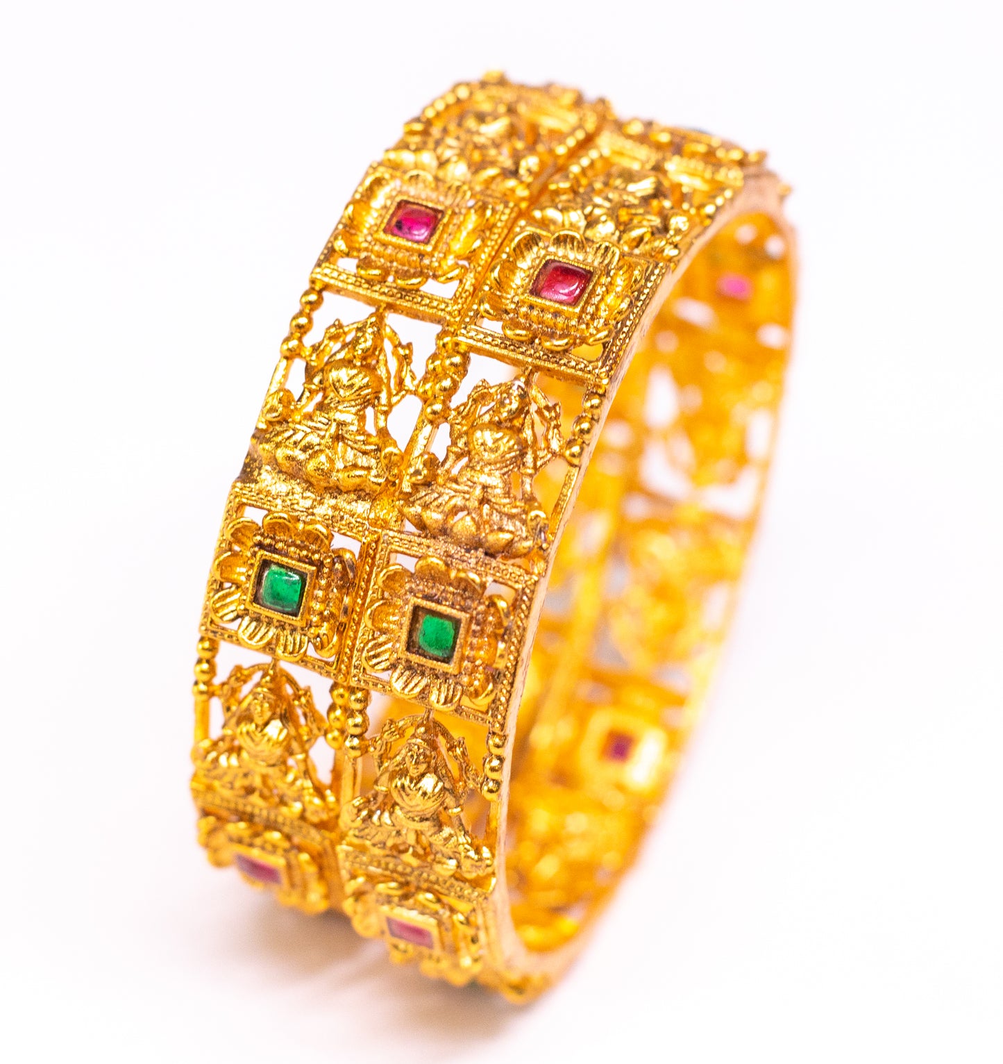 Stone Gold Plated Metal Temple Bangles Set