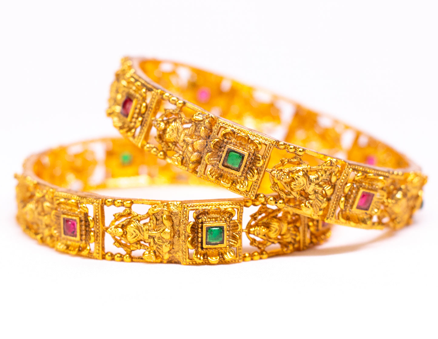 Stone Gold Plated Metal Temple Bangles Set