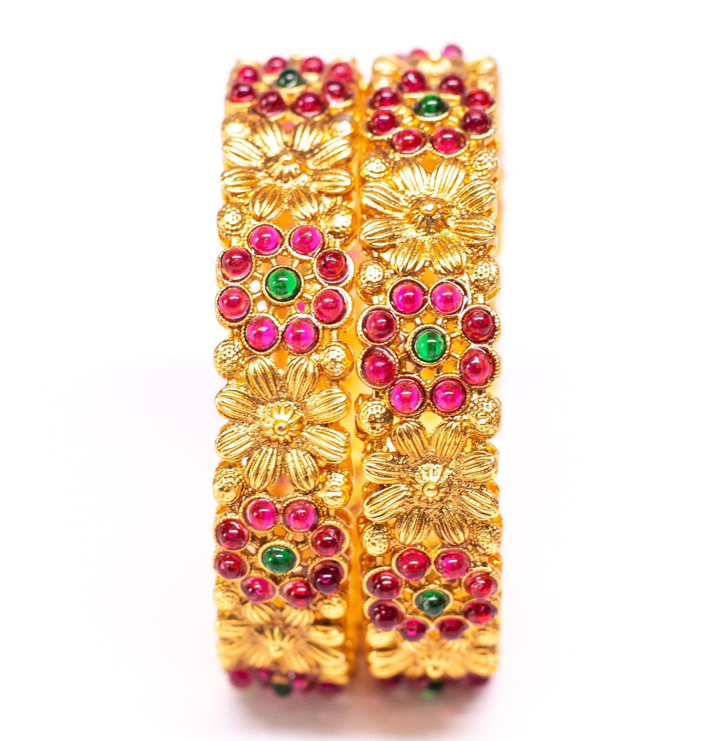Stone Gold Plated Metal Temple Bangles Set