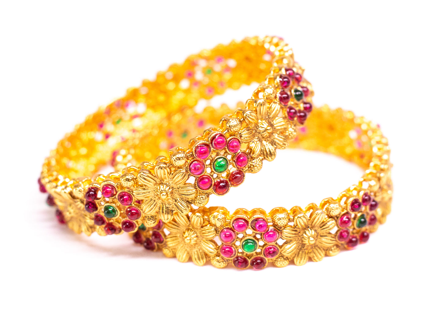 Stone Gold Plated Metal Temple Bangles Set