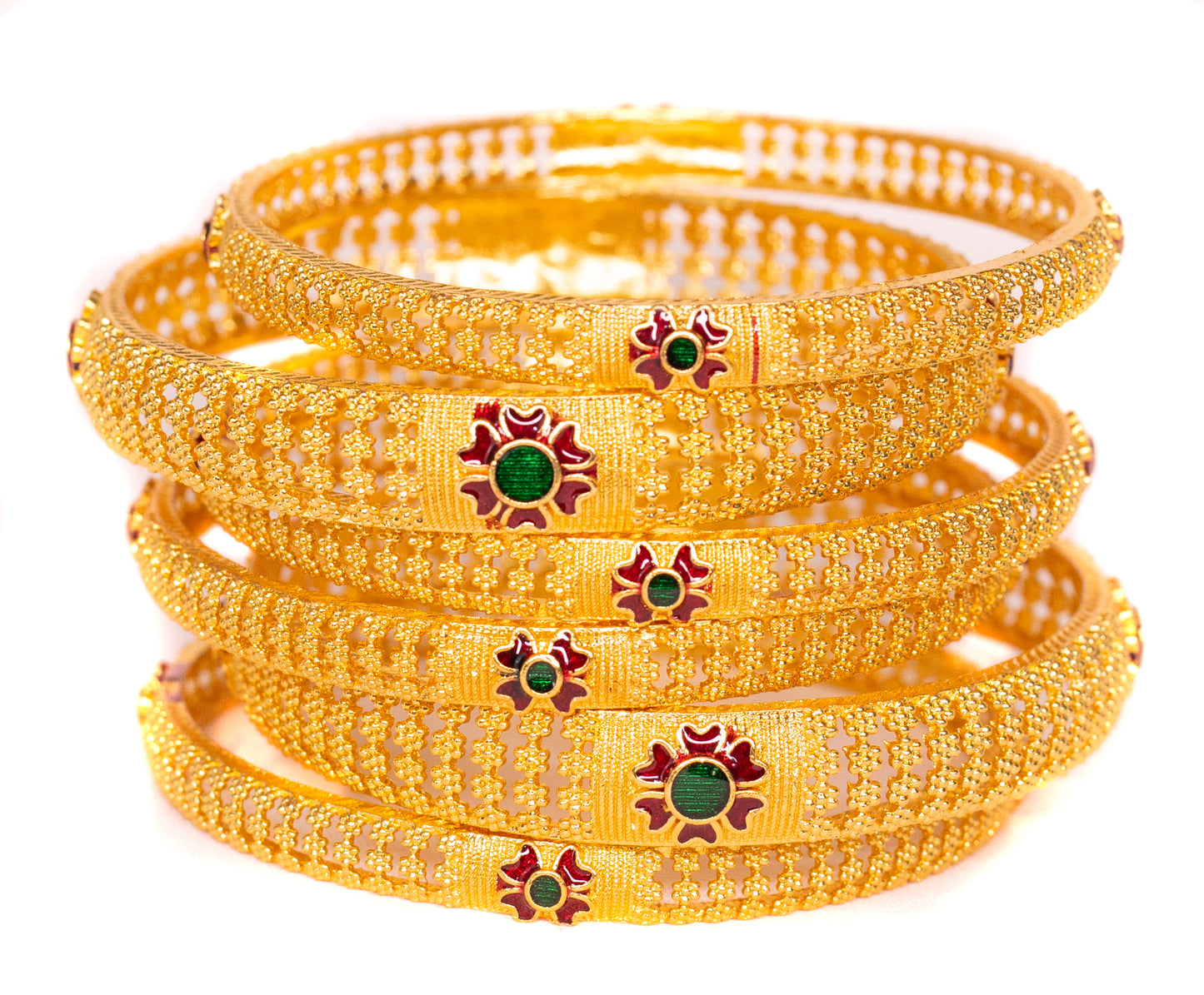 Hand Work Gold Brass BanglesKada Set