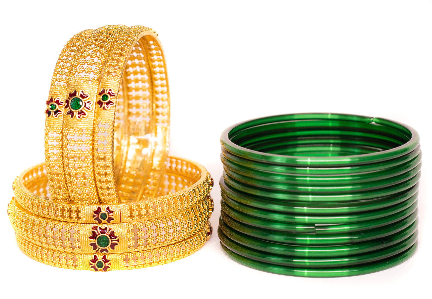 Hand Work Gold Brass BanglesKada Set