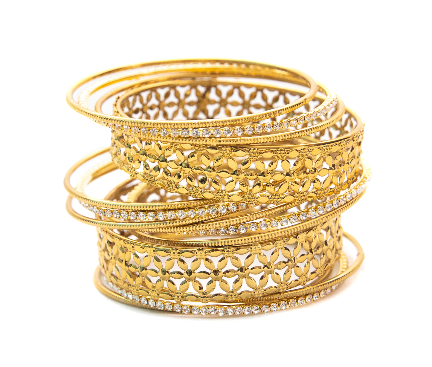 Zircon Work Gold Plated Metal Bangles Set