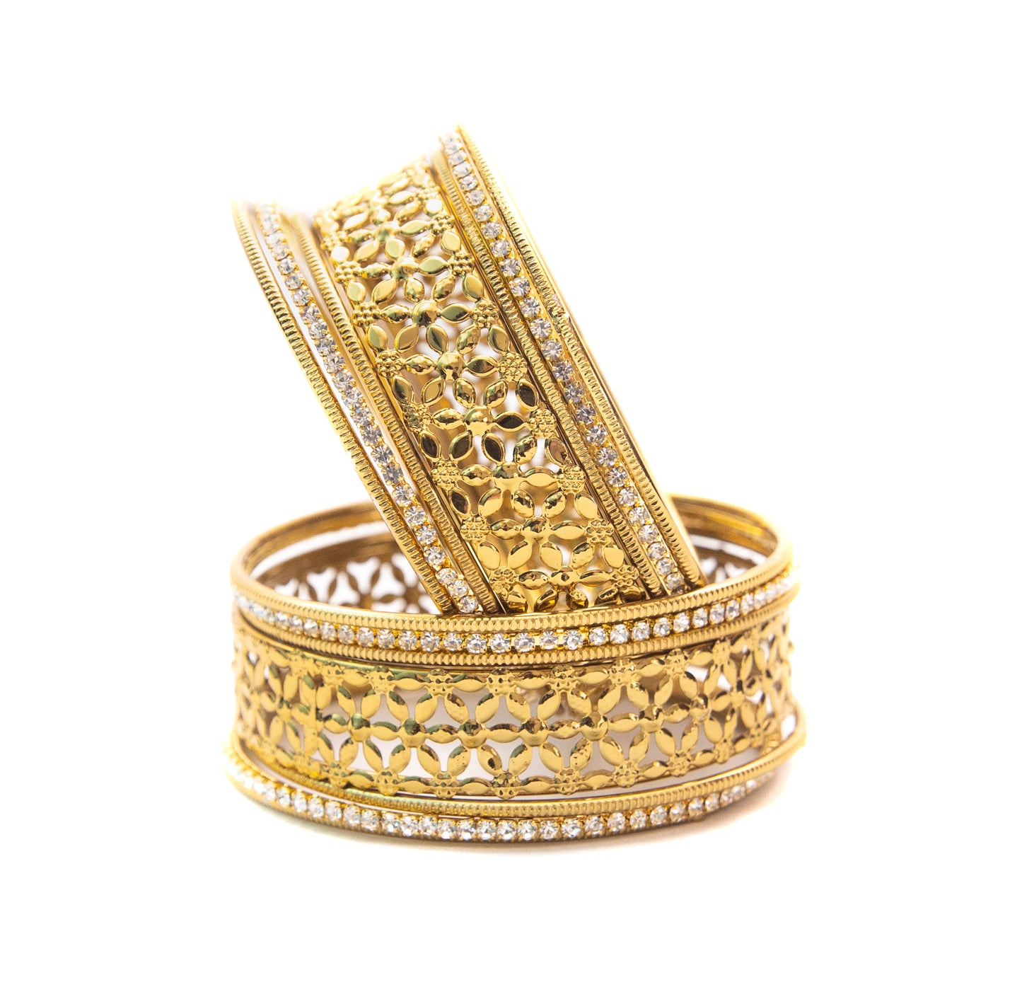 Zircon Work Gold Plated Metal Bangles Set