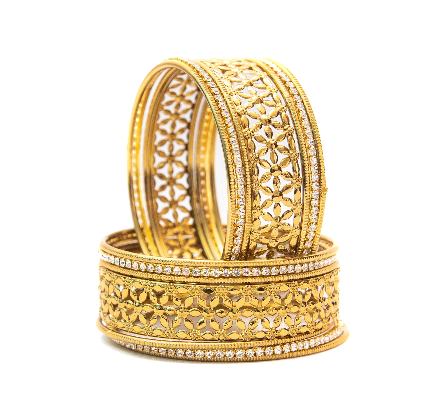 Zircon Work Gold Plated Metal Bangles Set