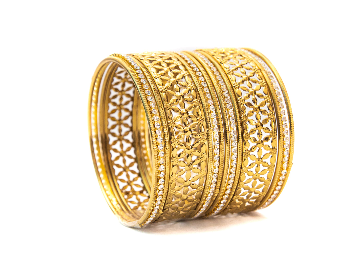 Zircon Work Gold Plated Metal Bangles Set