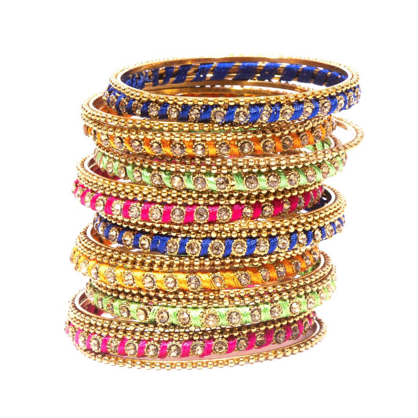 Swara Creations Metal Bangle set wrapped in silk threads with Golden stones for Women & Girls(24pcs)(SKU015)