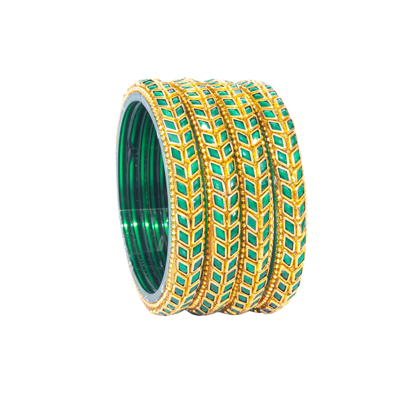 Swara Creations Glass Bangles/Kadas Set | Diamond Cutting Stone design | Golden Design for Women & Girls(Size - 2.4, 2.6, 2.8)