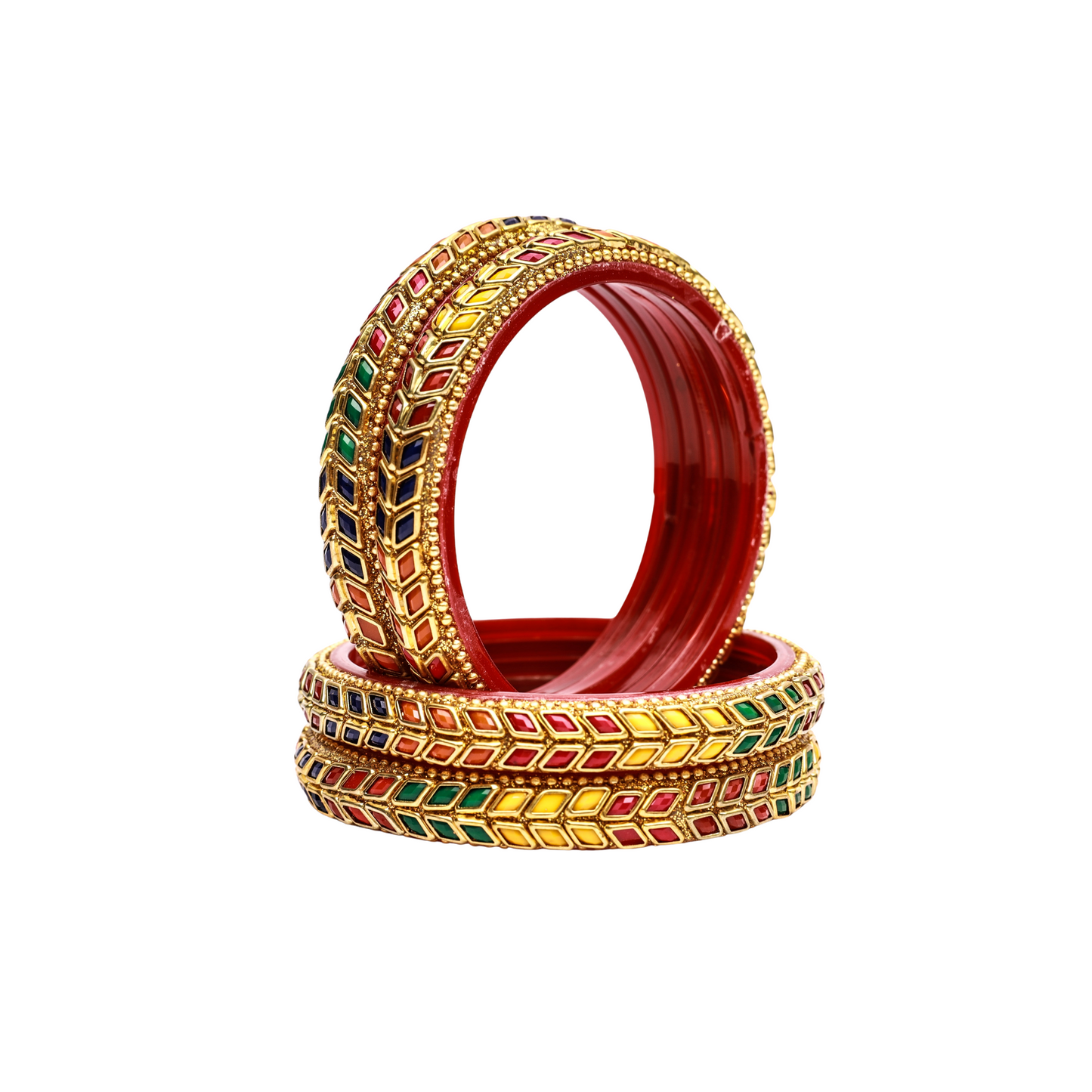 Swara Creations Glass Bangles/Kadas Set | Diamond Cutting Stone design | Golden Design for Women & Girls(Size - 2.4, 2.6, 2.8)