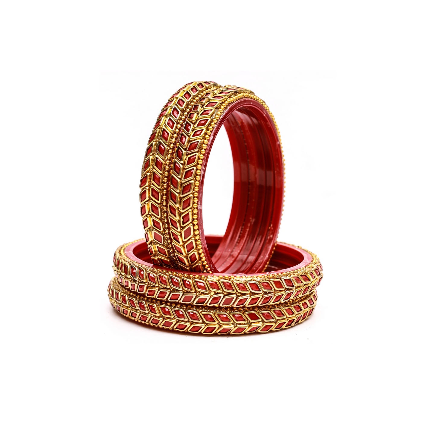 Swara Creations Glass Bangles/Kadas Set | Diamond Cutting Stone design | Golden Design for Women & Girls(Size - 2.4, 2.6, 2.8)