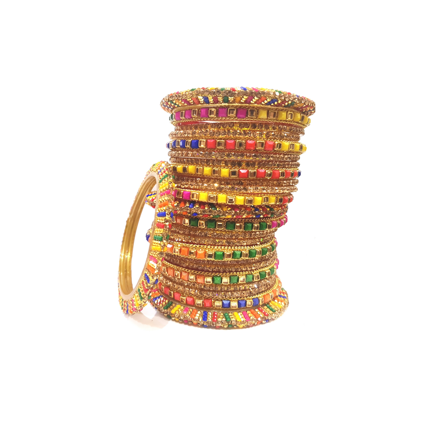 Stone Multicolor Glass Bangles Set