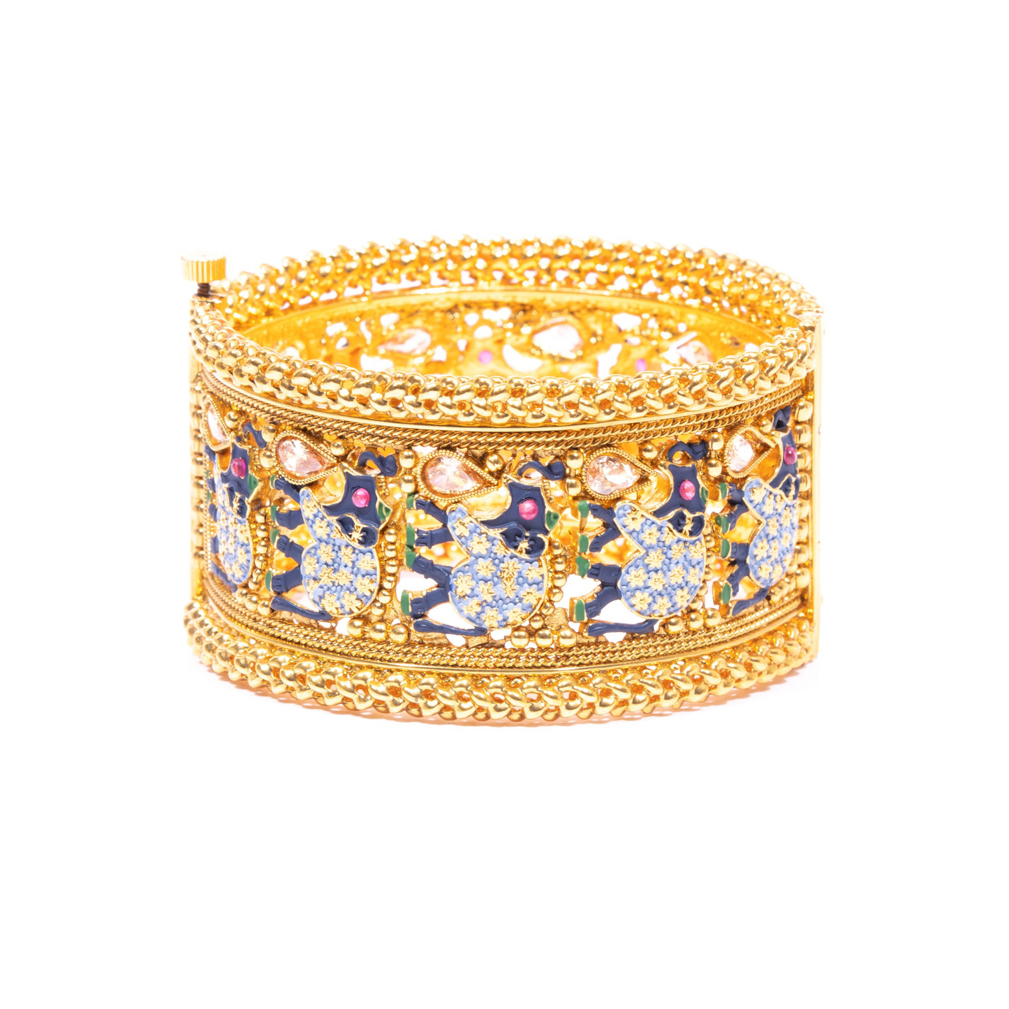 Swara Creations Traditional Golden Brass Kada embossed with Blue Small Elephant design for Women & Girls (1Pc)(SKU087)