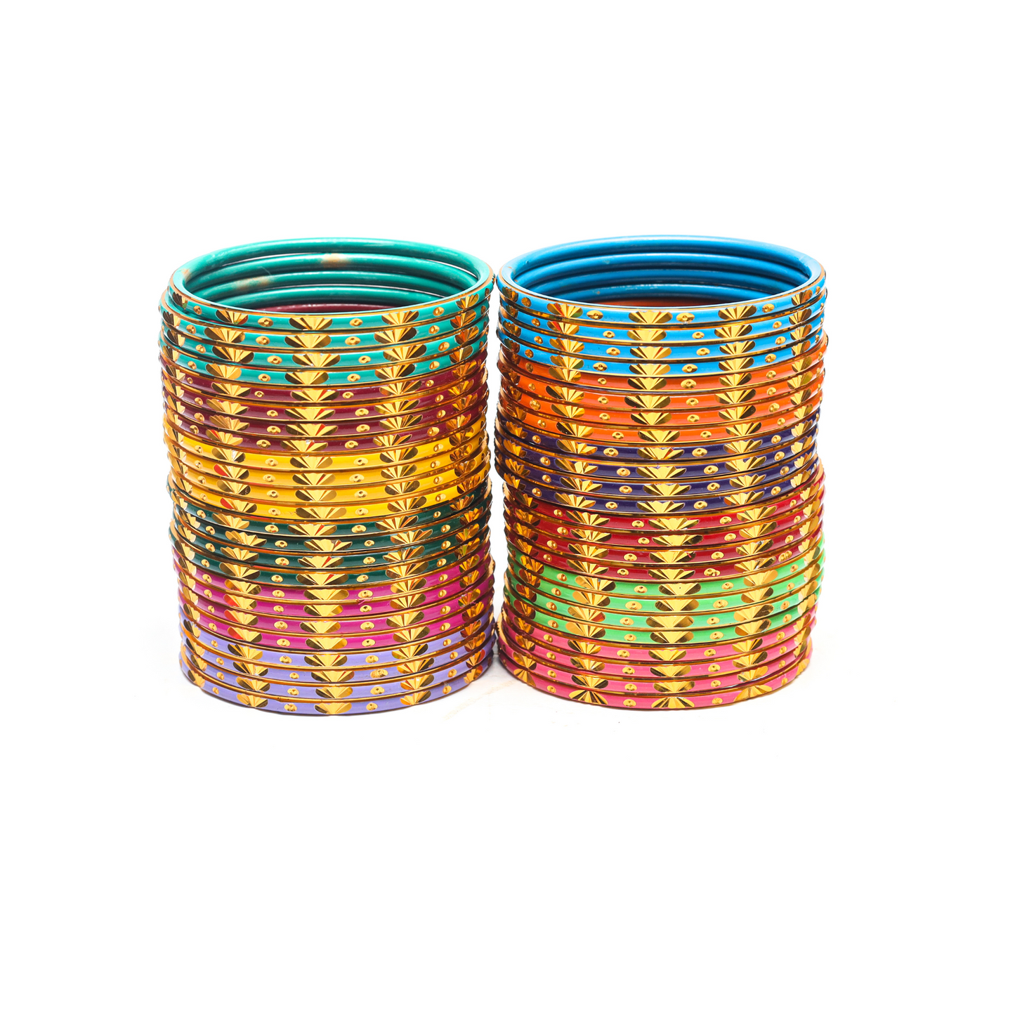 Swara Creations Metal Bangles/Kadas set|Multicolor with golden design|12 colors Banges for Women and Girls (48Pcs)(Color Combination-3)(SKU111)