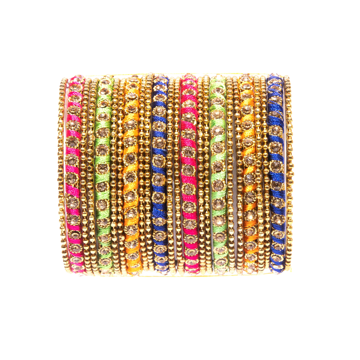 Swara Creations Metal Bangle set wrapped in silk threads with Golden stones for Women & Girls(24pcs)(SKU015)