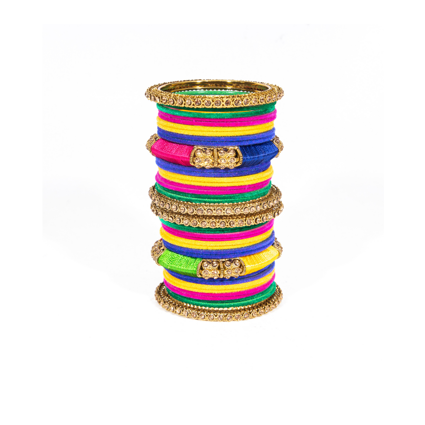 Swara Creations Metal Velvet Bangles Set with Zircon and Silk Thread Work kadas | for Women & Girls (Set of 30 pcs)(SKU176)