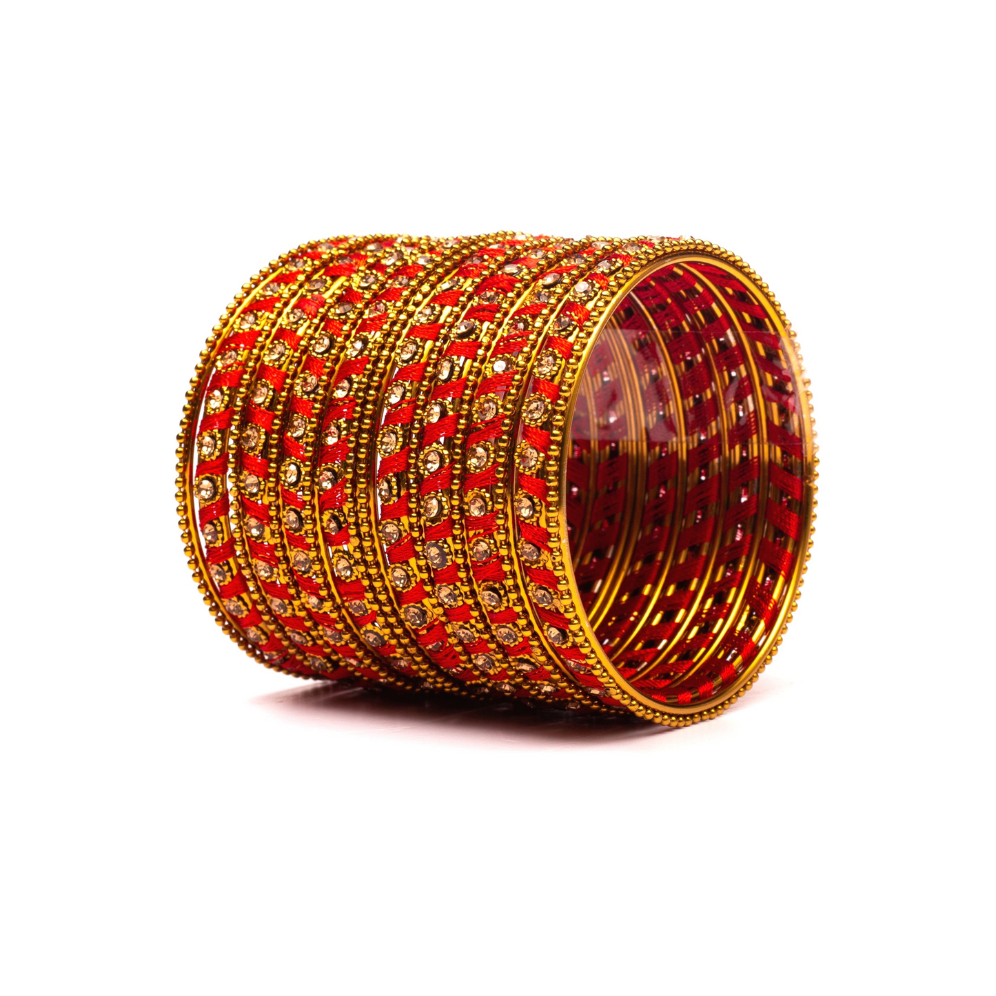 Swara Creations Metal Bangle set wrapped in silk threads with Golden stones for Women & Girls(24pcs)(SKU015)