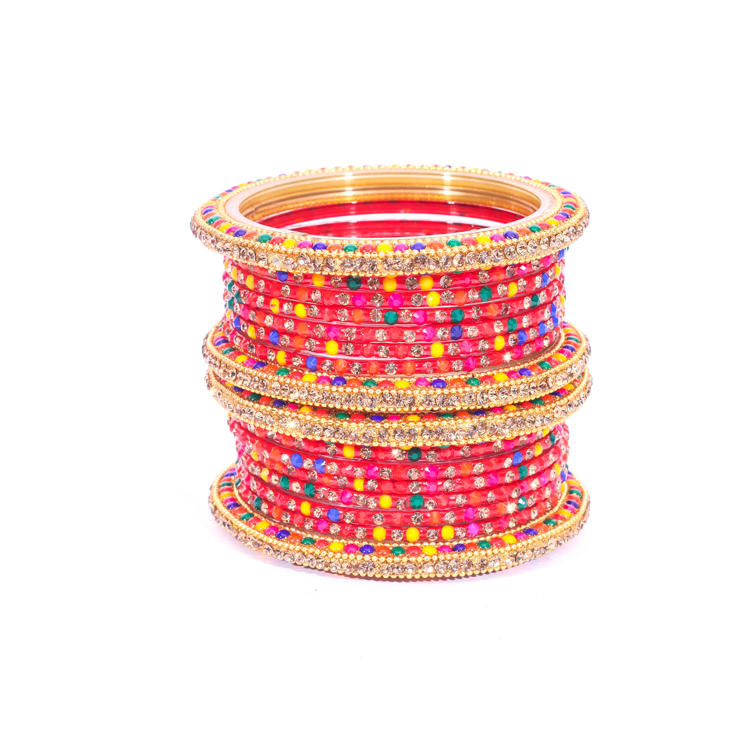 Swara Creations Traditional Glass Bangles Kada Set | Red & Multicolor Stone Design for Special Occassions for Women & Girls(SKU194)