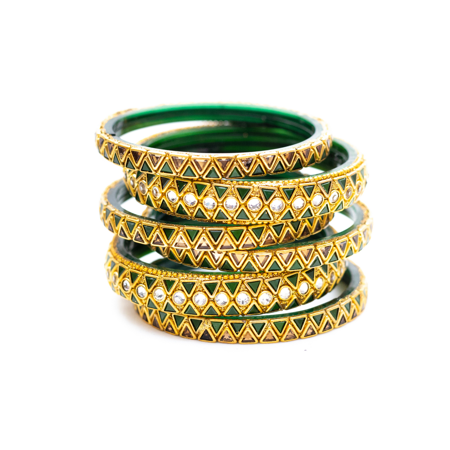 Swara Creations Traditional Glass Bangles set for women/Red and Green Velvet glass bangles/Diamond cutting/Kundan work design bangles for women(Sku253)