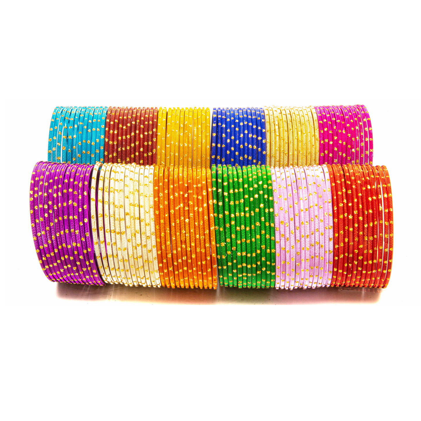 Swara Creations Metal Bangle/Churi Set with Golden Dots in Multicolor Set for Women and Girls(SKU303)