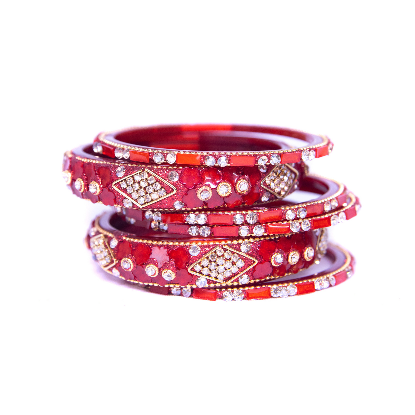 Swara Creations Red Glass Bangles Set | Karwa Chauth Special Bangles set | Shiny Stonework Kundan Bangles for Women & Girl(Sku266)