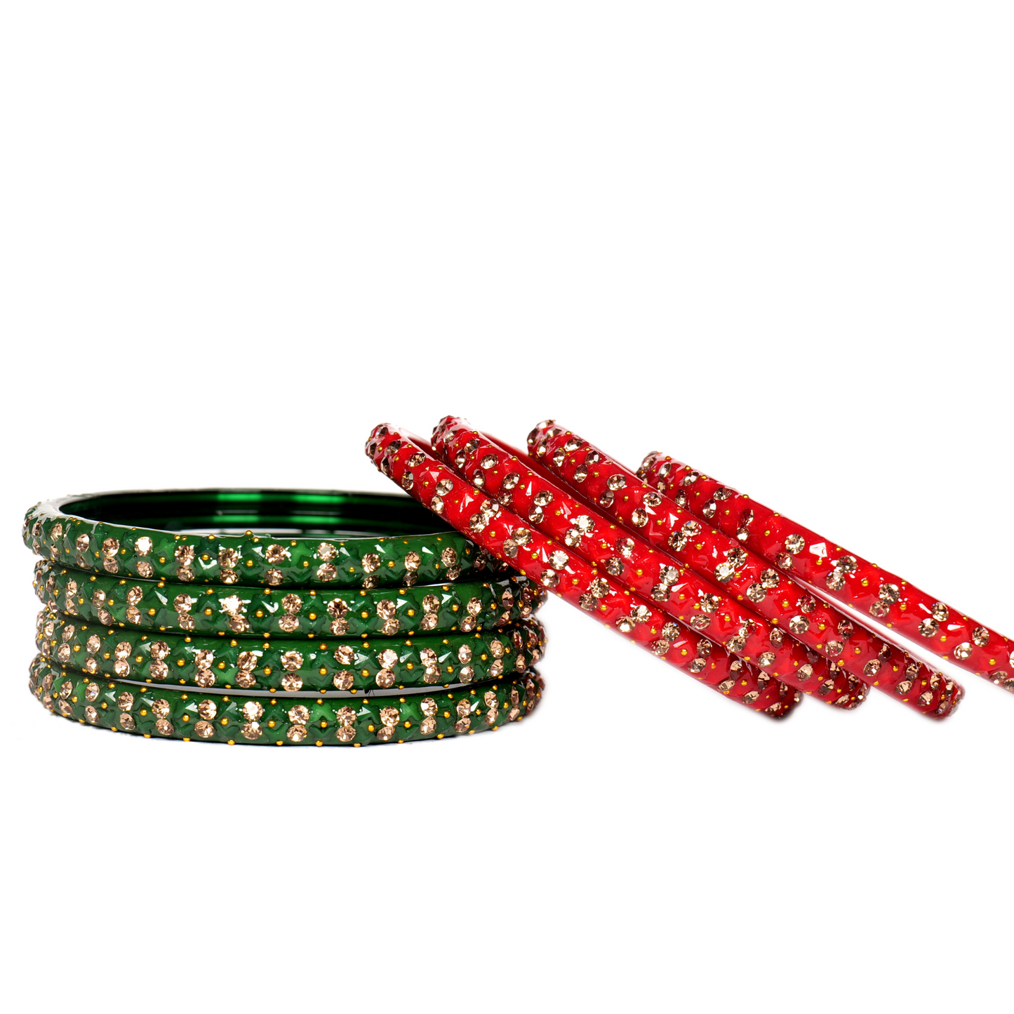 Swara Creations Red Green White Multi color Bangles for Women/Studded with Zirconia stonework/Glass Bangles (8Pcs)(SKU258)