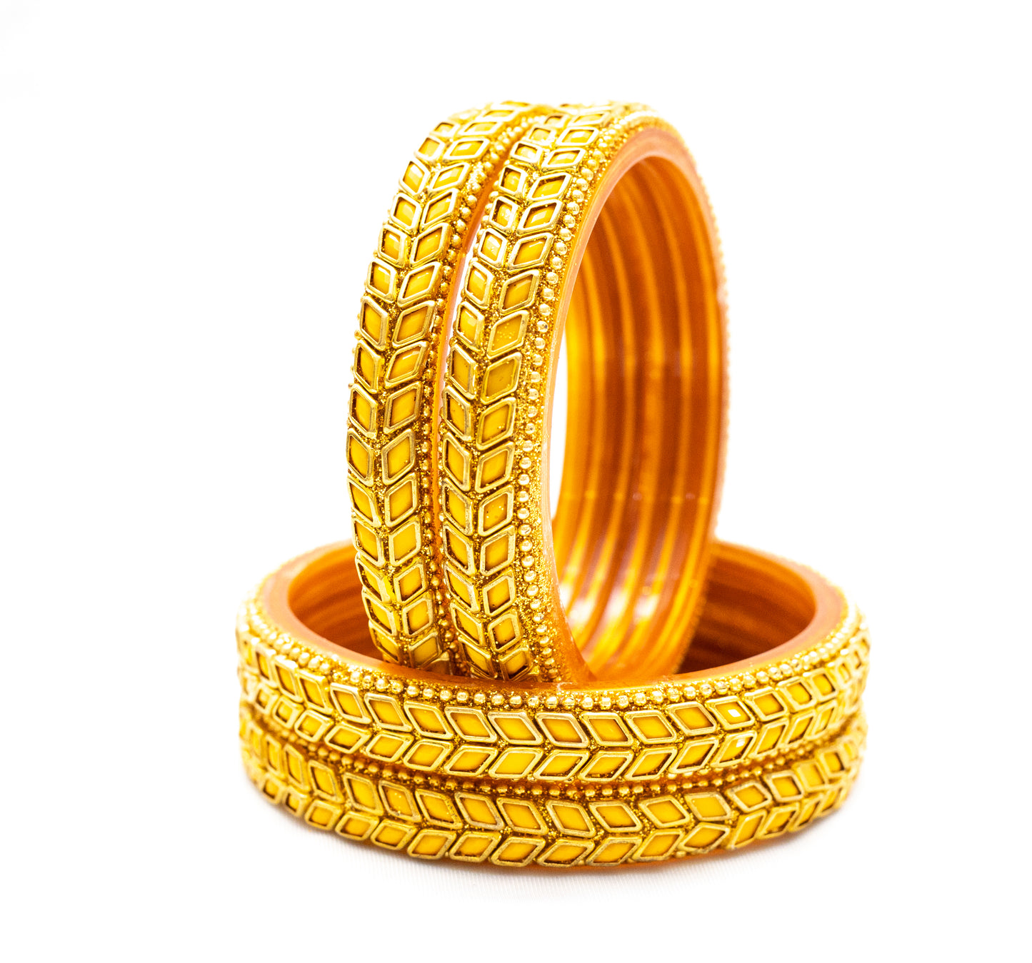 Swara Creations Glass Bangles/Kadas Set | Diamond Cutting Stone design | Golden Design for Women & Girls(Size - 2.4, 2.6, 2.8)