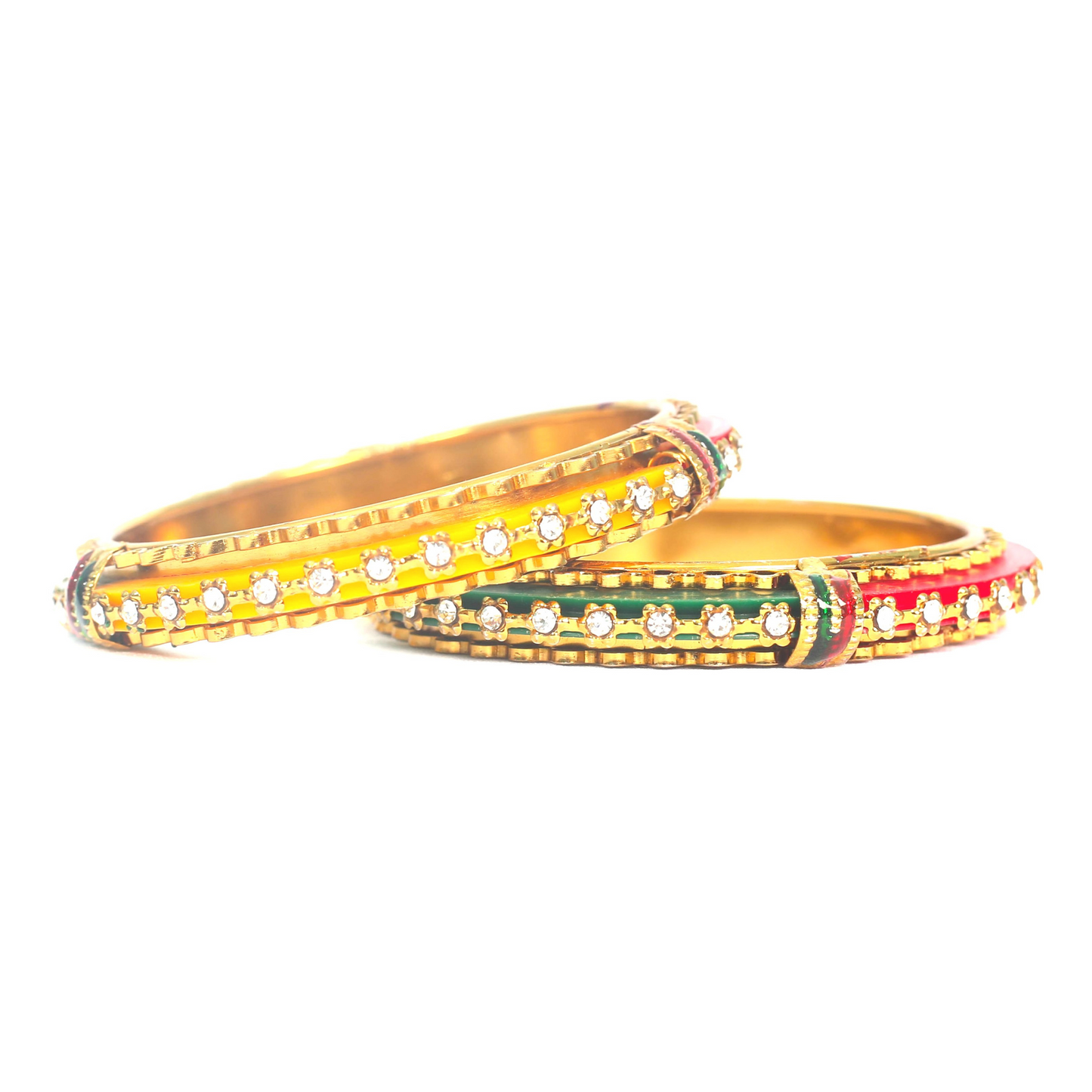 Swara Creations Golden brass kadas set with seep and stone work in Red,Yellow and Green(SKU049 (0