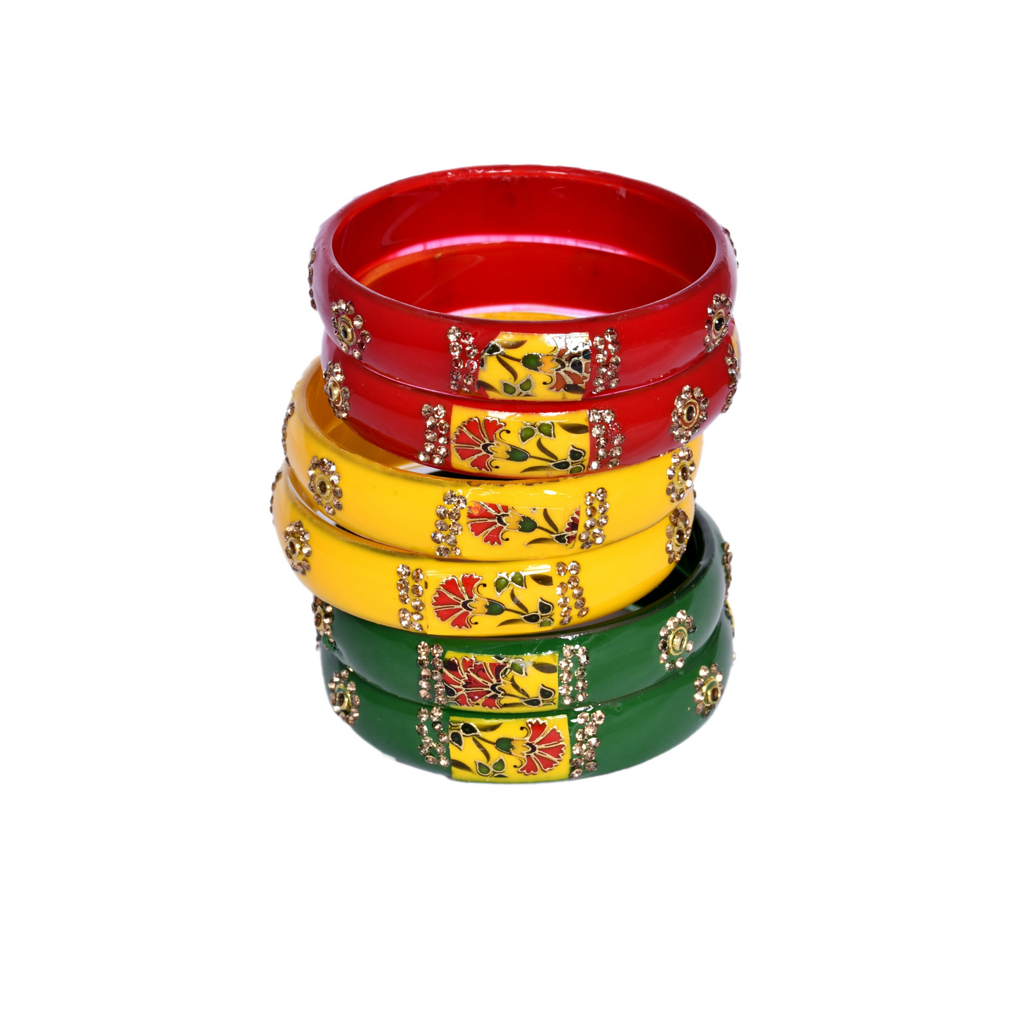 Swara Creations Traditional Bangles Set |Glass Kade in Crystal Glossy Finish with Zircon on it| Glossy Bangles Kada for Women & Girls(Set of 6)(SKU075)