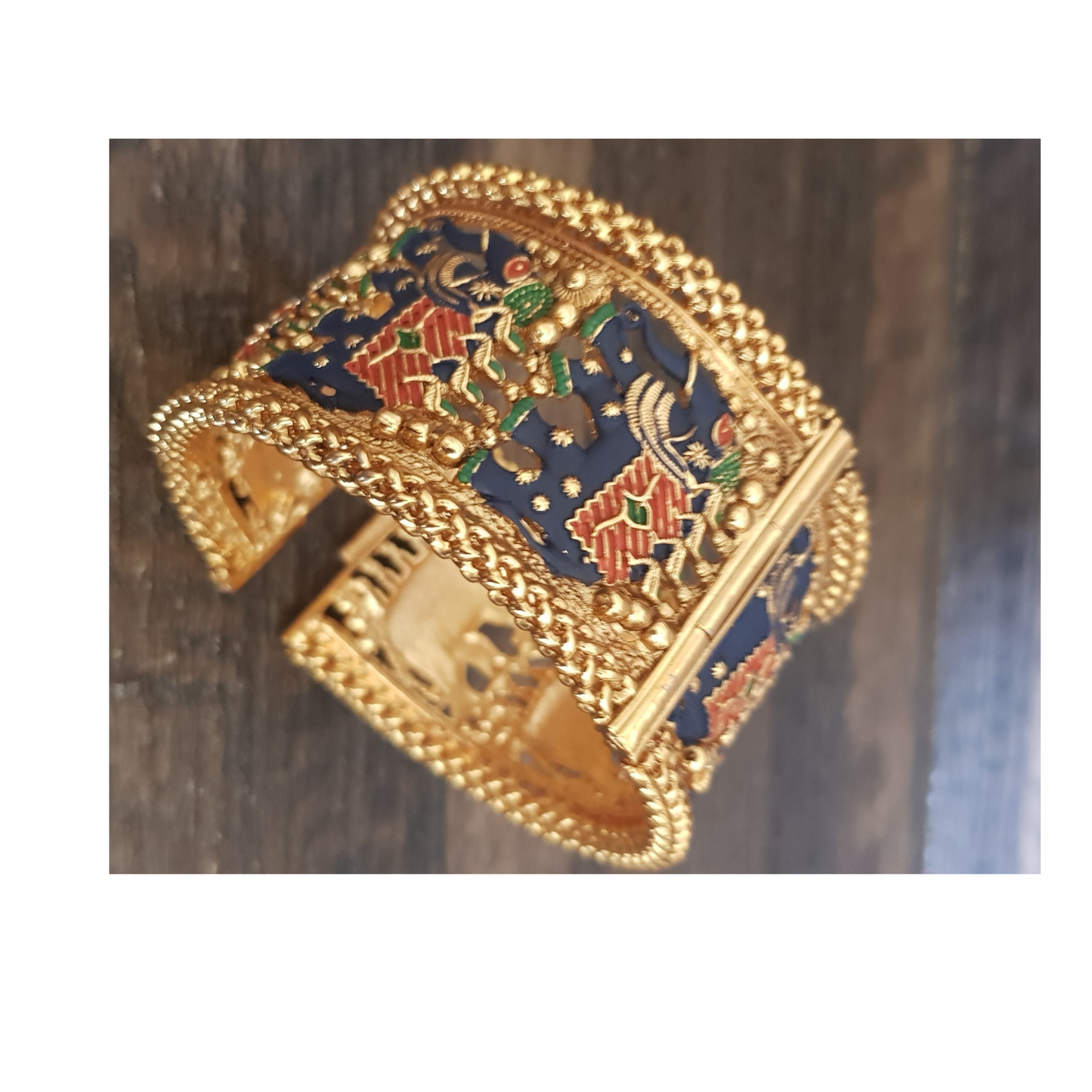 Swara Creations Traditional Golden Brass Kada embossed with Blue Small Elephant design for Women & Girls (1Pc)(SKU087)