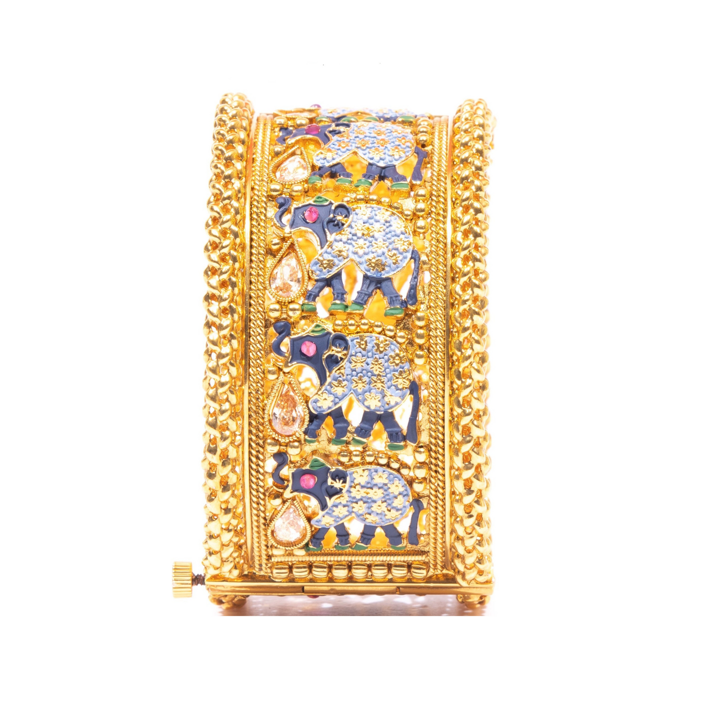 Swara Creations Traditional Golden Brass Kada embossed with Blue Small Elephant design for Women & Girls (1Pc)(SKU087)
