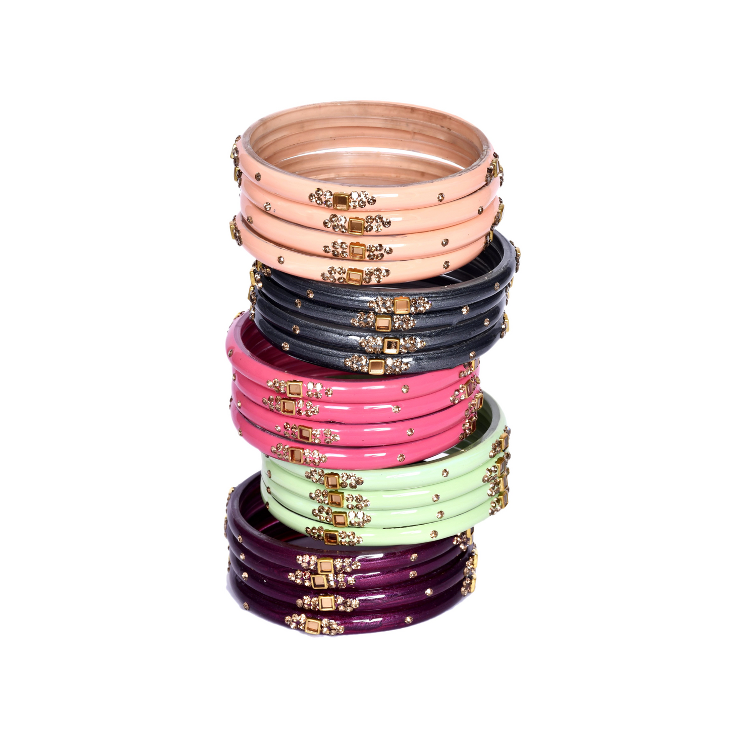 Swara Creations Glass Bangles with Zirconia & Gemstonwork and Glossy Finished Kada Set For Women and Girls(SKU163)