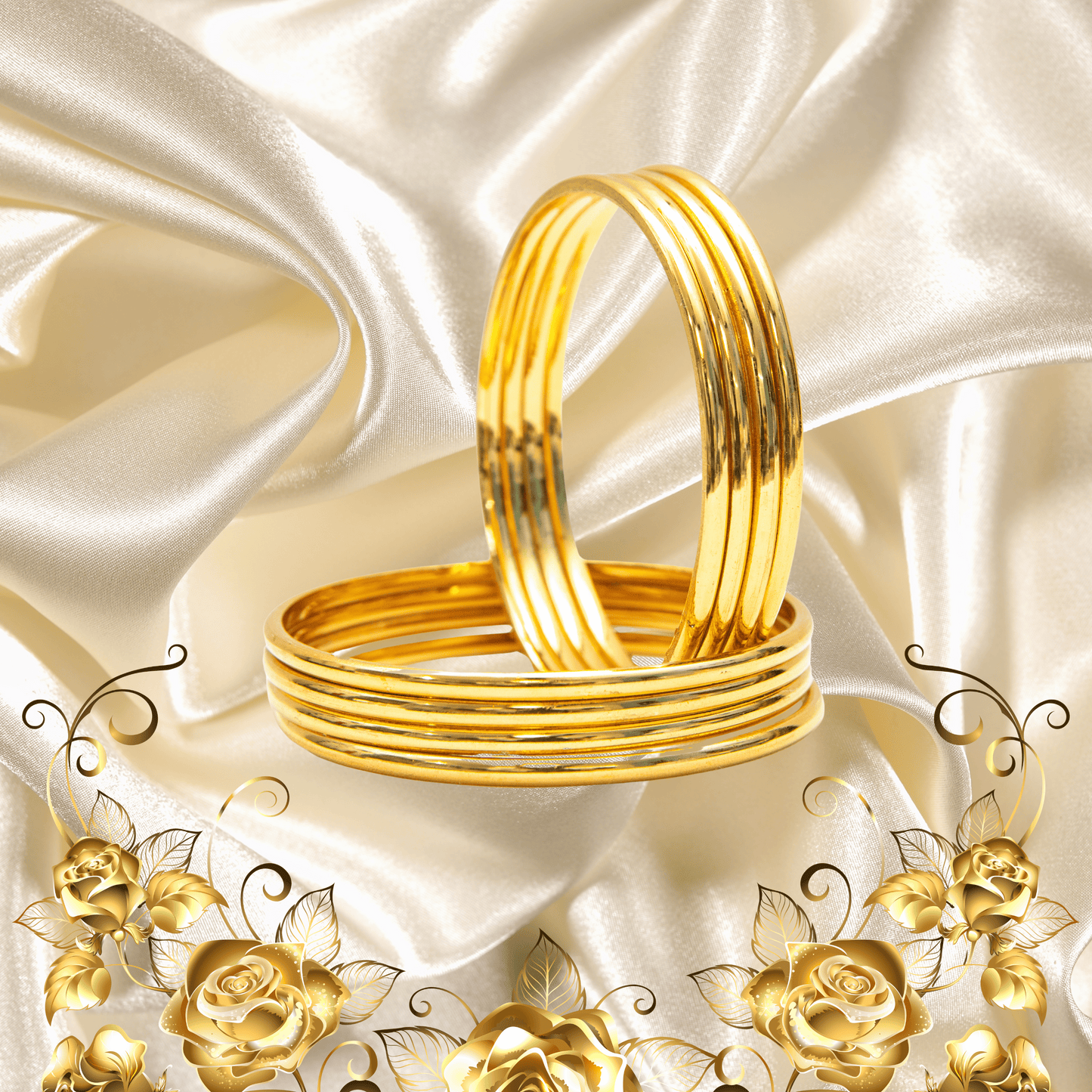 Clasp type Golden Metal Bangles Set