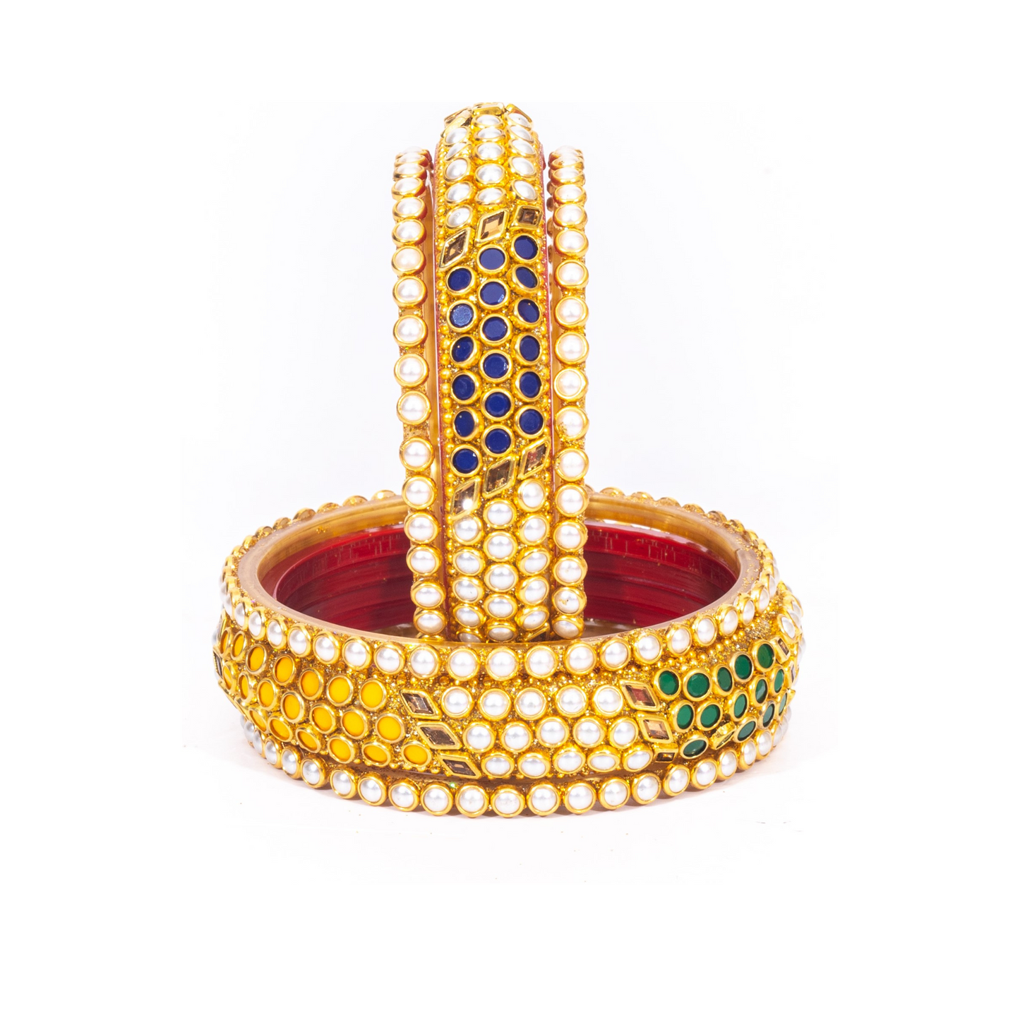 Swara Creations Traditional Multicolor Bangles Set |Moti & Glass Kade with Kundan Work | Designer for Women & Girls(Sku180)