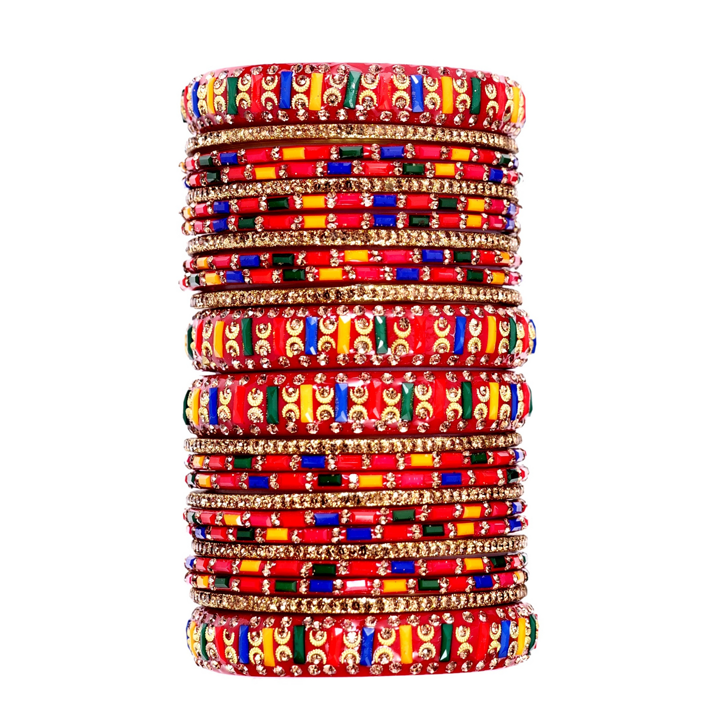 Swara Creations Traditional Glass Bangles Kada Set | Red & Multicolor Stone Design for Special Occassions for Women & Girls(SKU194)