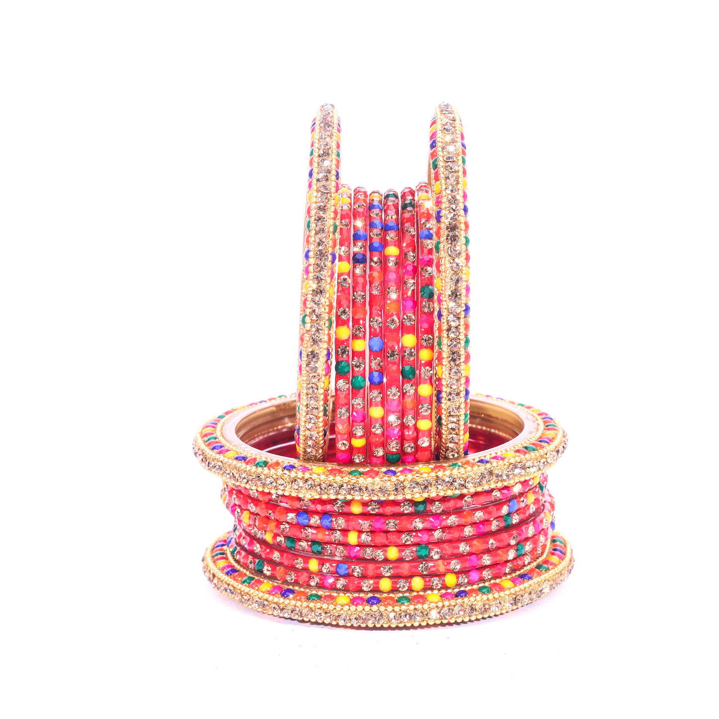Swara Creations Traditional Glass Bangles Kada Set | Red & Multicolor Stone Design for Special Occassions for Women & Girls(SKU194)