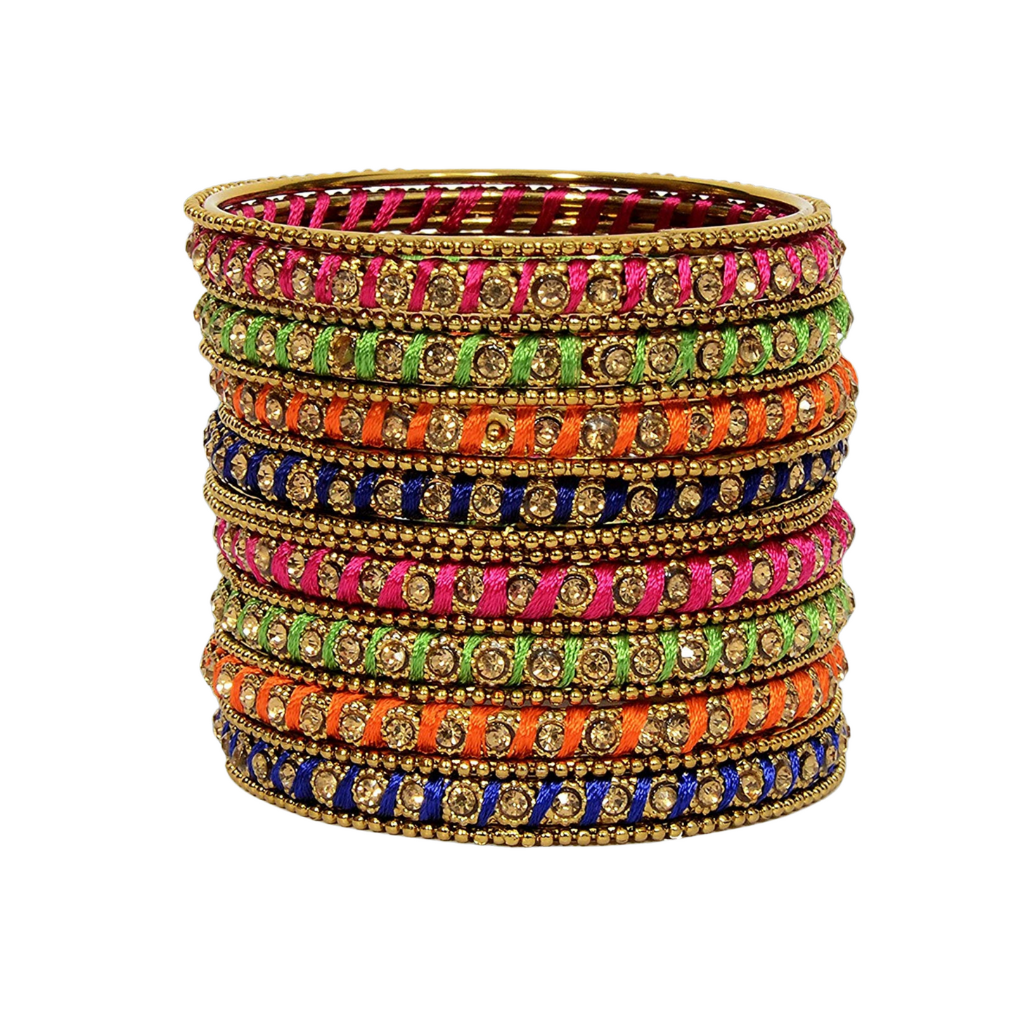 Swara Creations Metal Bangle set wrapped in silk threads with Golden stones for Women & Girls(24pcs)(SKU015)