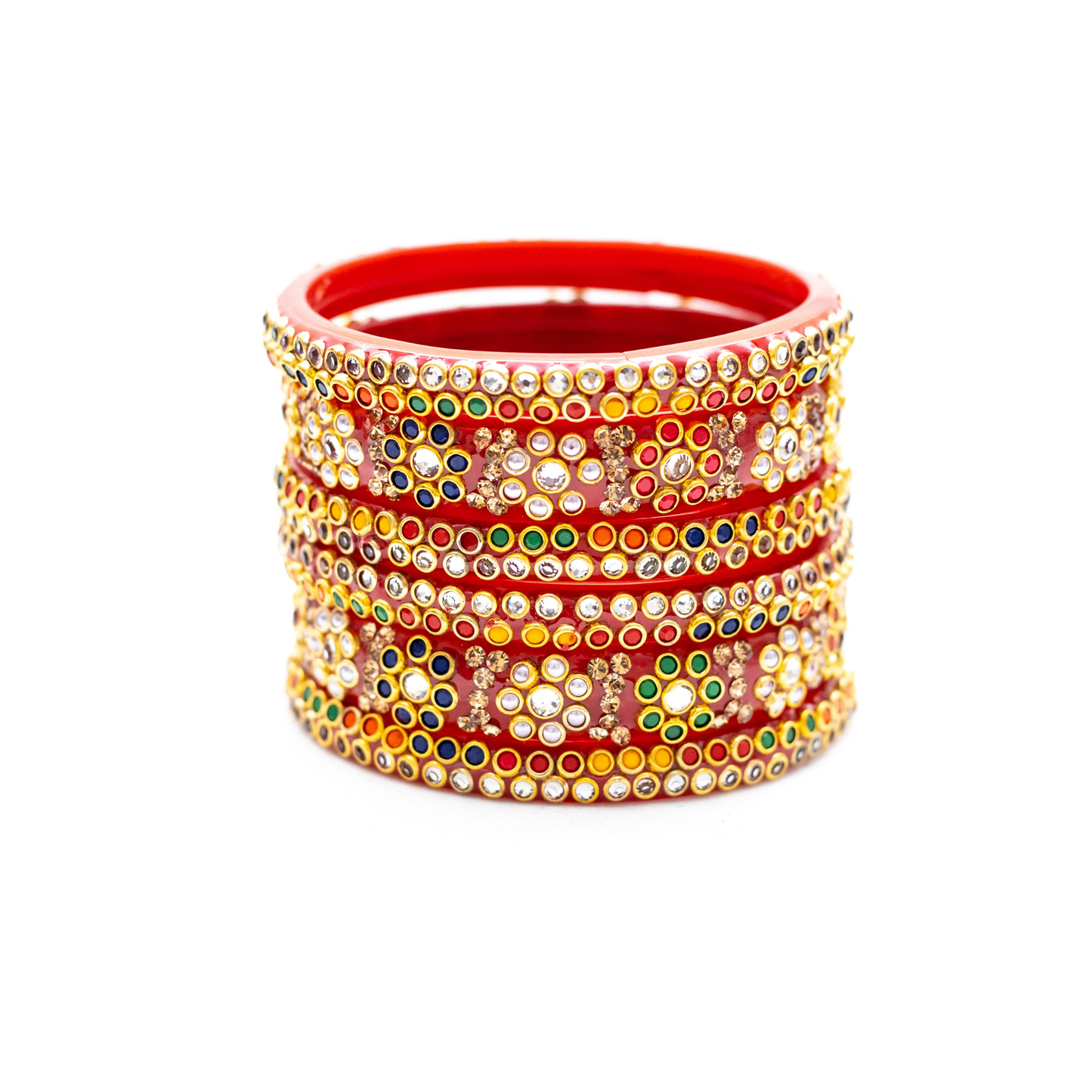 Swara Creations Beautiful Good Fancy Red & Golden stones Studded Glass Kada with Gemstone Set for Women(Sku243)