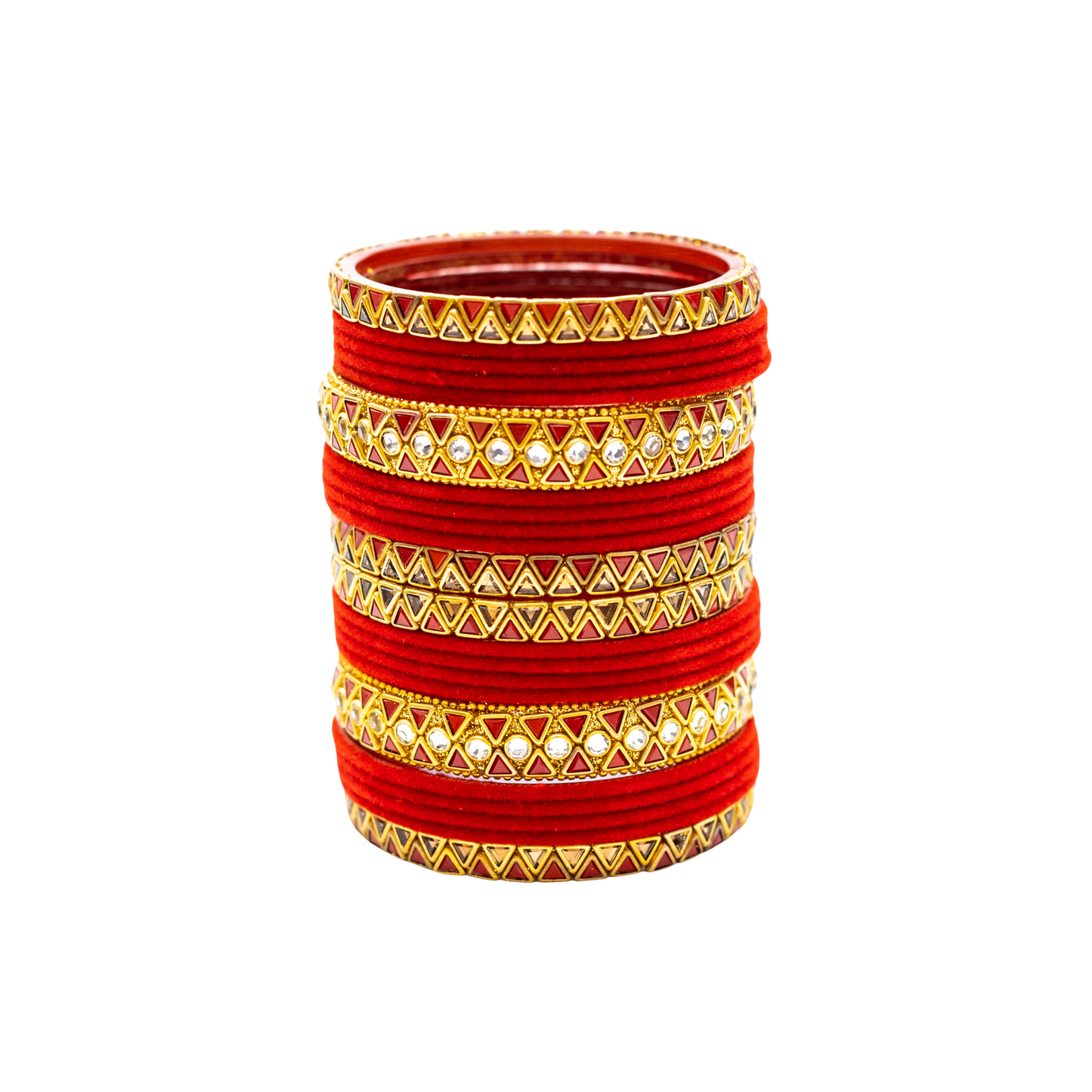 Swara Creations Traditional Glass Bangles set for women/Red and Green Velvet glass bangles/Diamond cutting/Kundan work design bangles for women(Sku253)