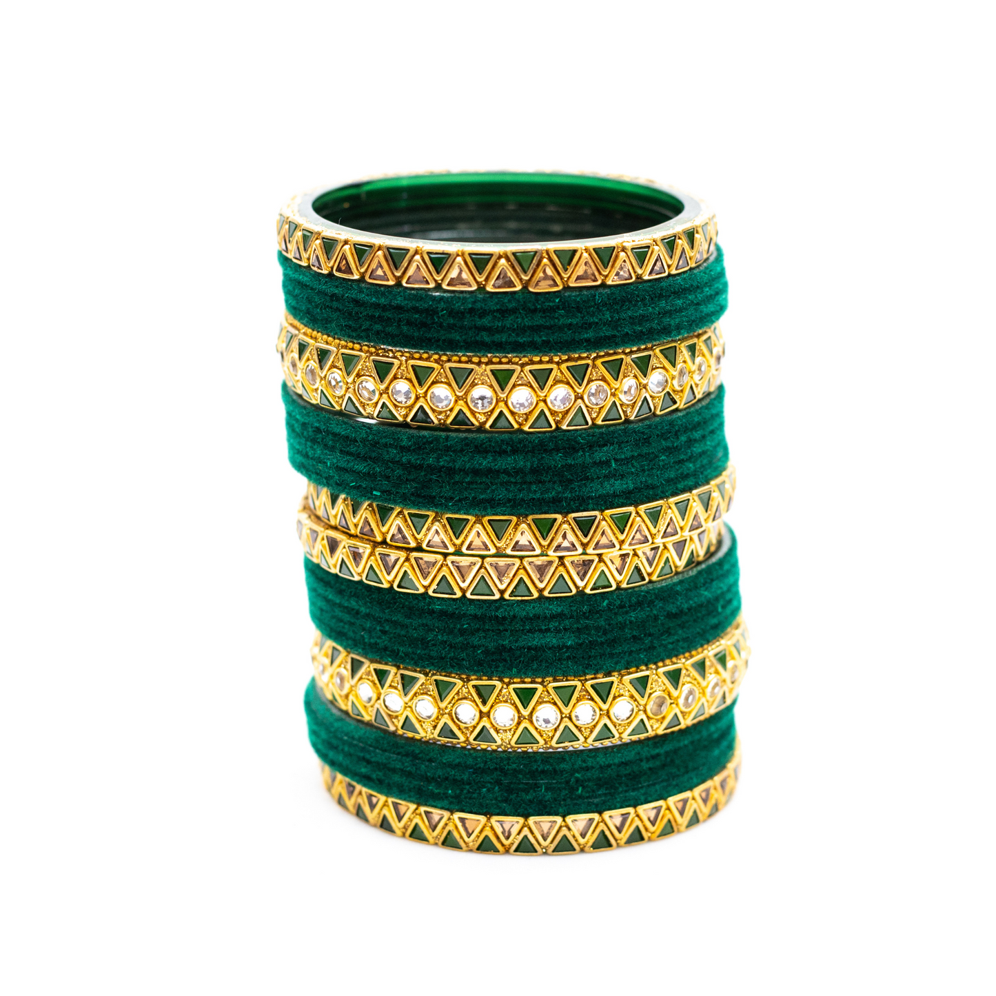 Swara Creations Traditional Glass Bangles set for women/Red and Green Velvet glass bangles/Diamond cutting/Kundan work design bangles for women(Sku253)