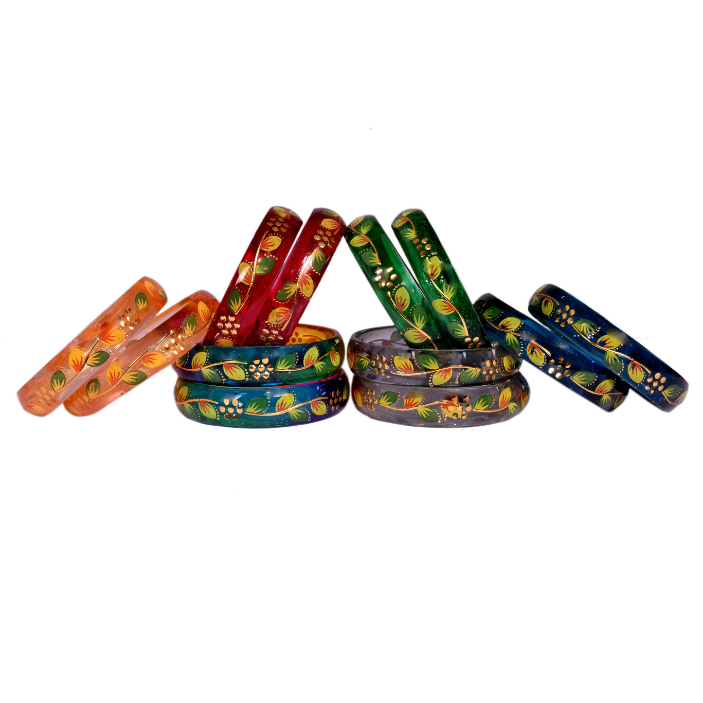 Swara Creations Traditional Bangles Set |Glass Kade in Crystal Glossy Finish with leaf design| Bangles Kada for Women & Girls(SKU256)