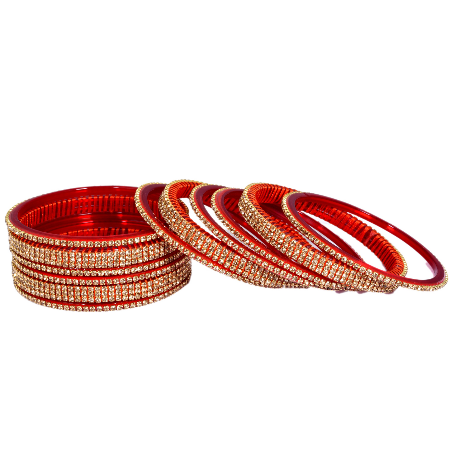 Swara Creations Red Glass Bangles Set | Zirconia Golden work | Perfect for Karwa Chauth, Wedding & festival for Women & Girls(SKU257)