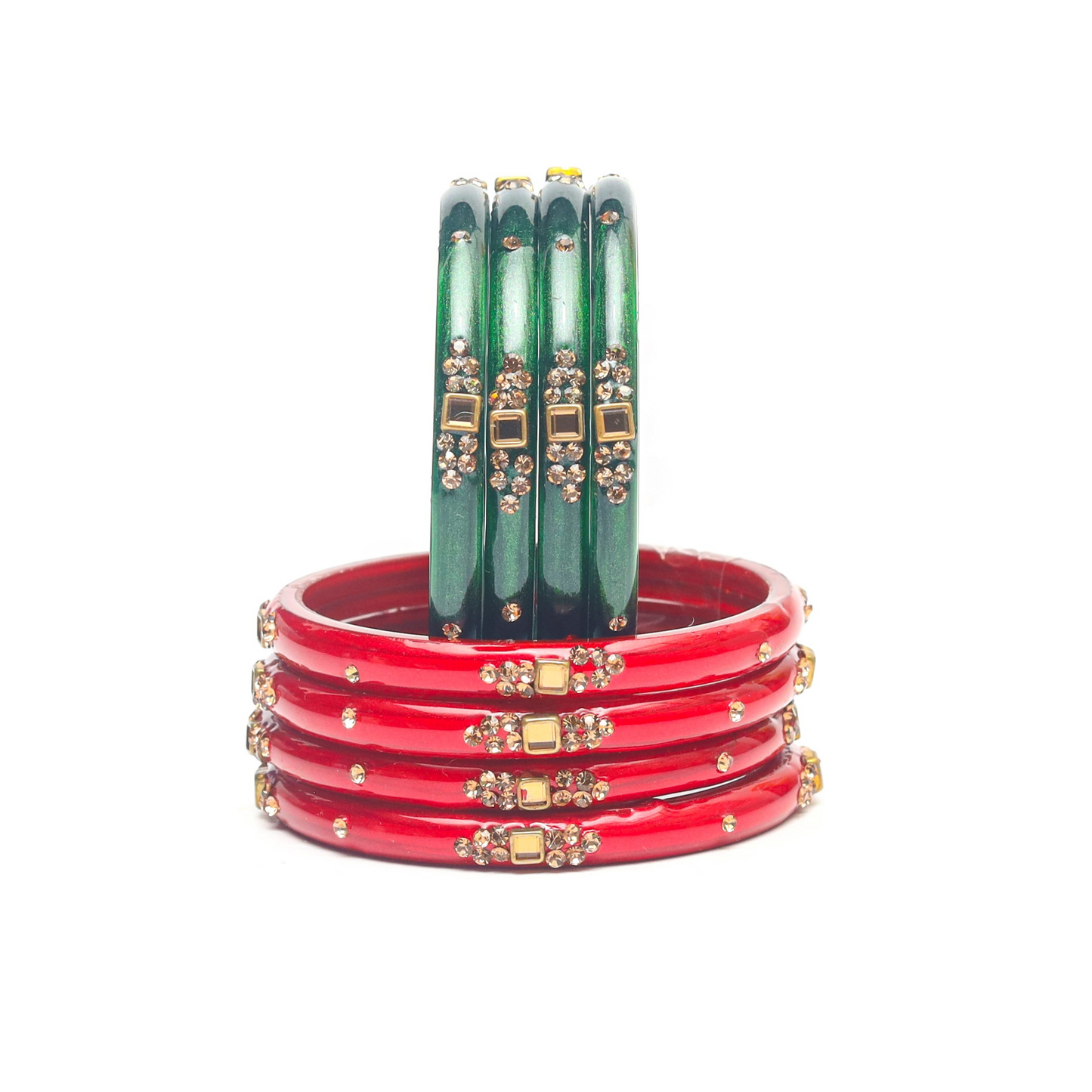 Swara Creations Glass Bangles with Zirconia & Gemstonwork and Glossy Finished Kada Set For Women and Girls(SKU163)