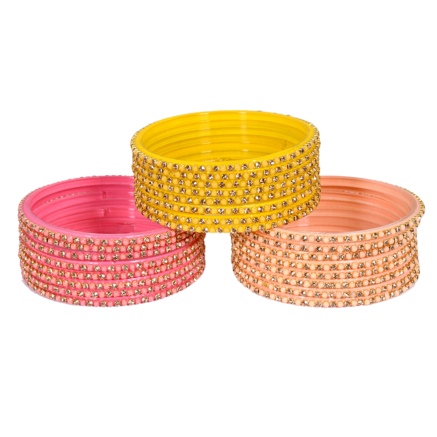 Stonework Multicolor Glass Bangles Set
