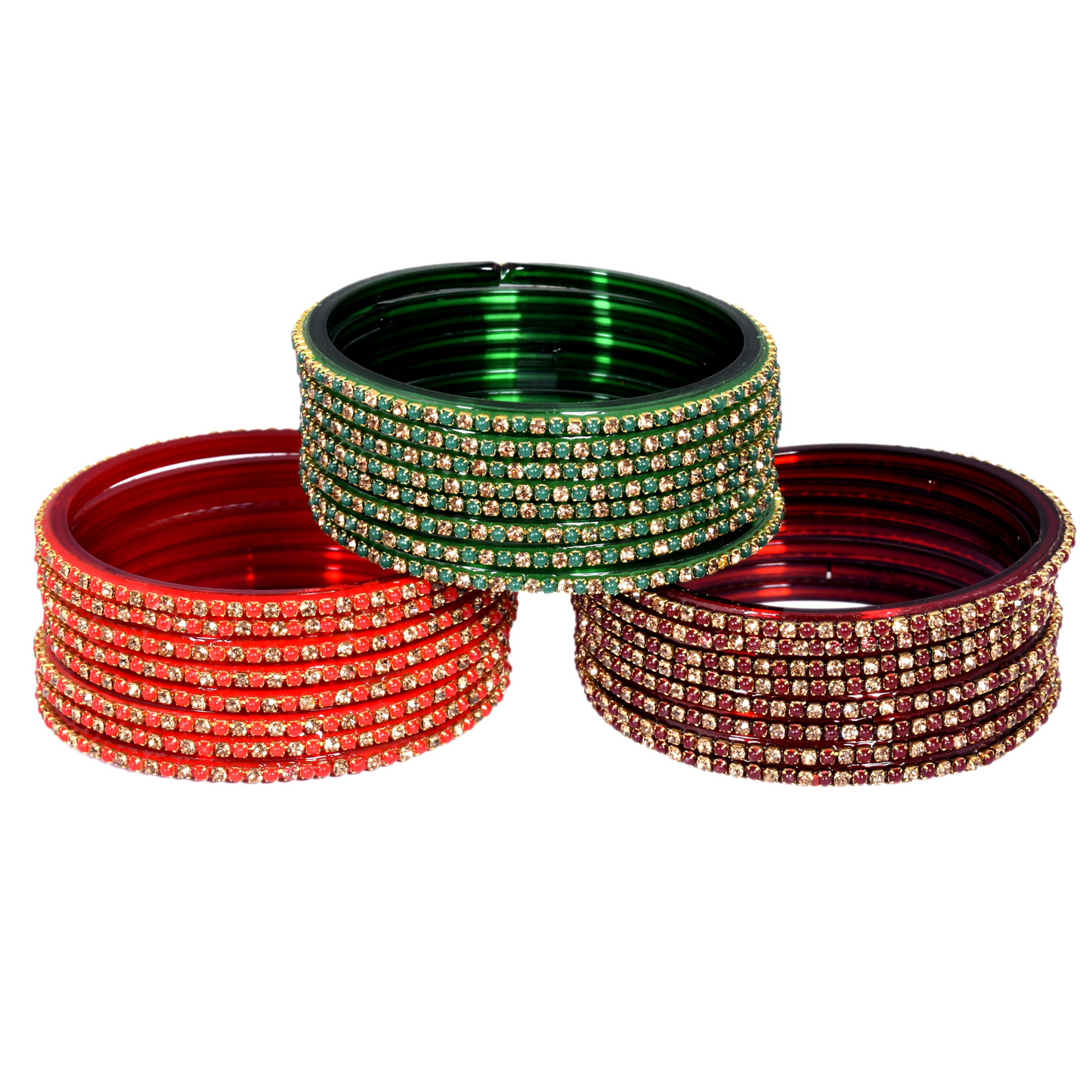 Stonework Multicolor Glass Bangles Set