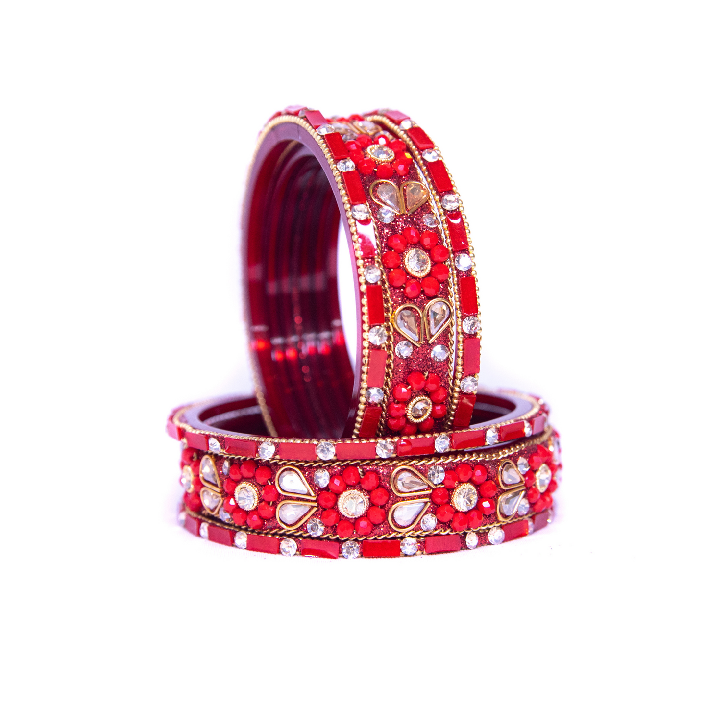 Swara Creations Red Glass Bangles Set | Karwa Chauth Special Bangles set | Shiny Stonework Kundan Bangles for Women & Girl(Sku266)